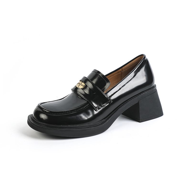 Heels Lefu for Women's 2024 Spring and Autumn New Chunky Heel Hundred One Step British Style Gold Coin Shoes_voghion.com