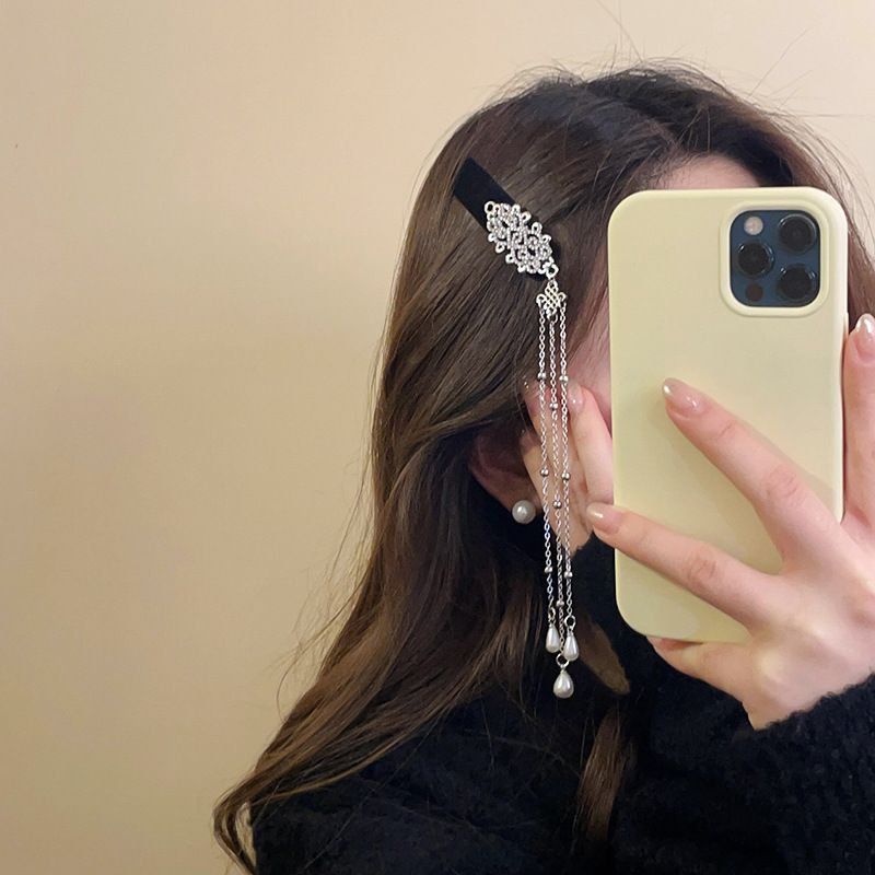 Nieuwe Chinese stijl diamant ingelegde fluwelen parel kwast haarspeld met high-end zijpony clip BB clip niche ontwerp haaraccessoire voor vrouwen_voghion.com