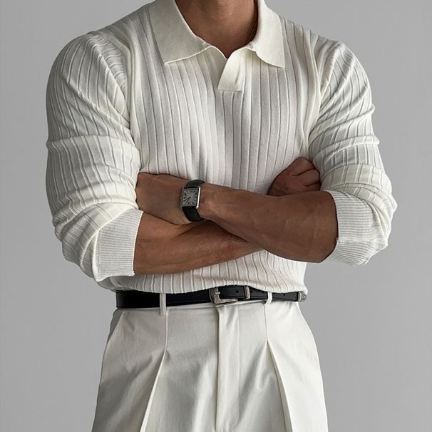 Maglione a collo alto in maglia a coste slim fit di alta qualità per uomo - Elasticizzato, confortevole e stile moderno in nero, bianco, marrone (M-3XL)_voghion.com