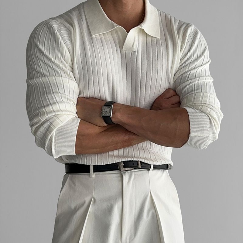 Maglione a collo alto in maglia a coste slim fit di alta qualità per uomo - Elasticizzato, confortevole e stile moderno in nero, bianco, marrone (M-3XL)_voghion.com