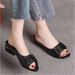 Mom's Comfortable Deep Cut Single Shoe, Anti Slip Leather Round Toe Plus Size Women's Shoes, Flat Bottom_voghion.com