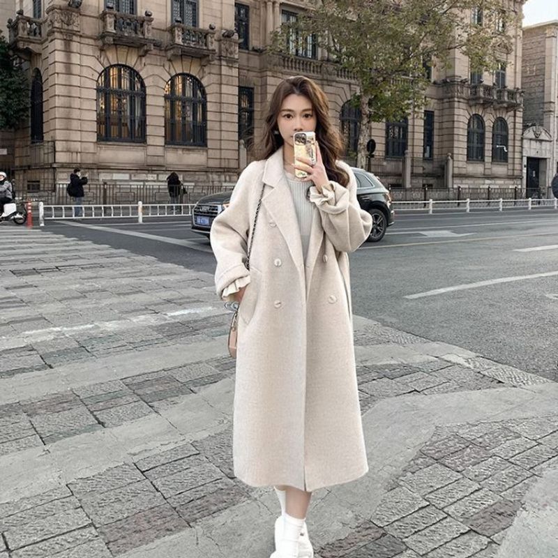 Cappotto di lana rosa per l'inverno da donna di media lunghezza, nuovo cappotto di lana elegante e di fascia alta_voghion.com