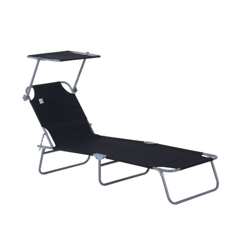 Outsunny Sonnenliege Gartenliege Klappbar Mit Sonnenschutz 187x58x36 Cm En Negro, Ideal Para Terrazas Y Balcones_voghion.com