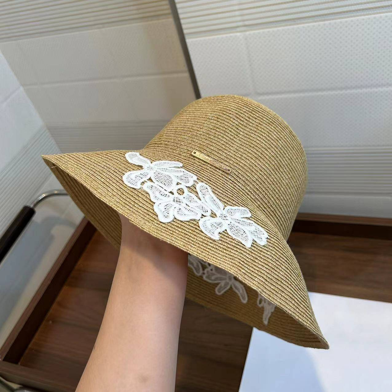Elegant Lace Sunshade Straw Hat Sunscreen Basin Hat Retro Outing Beach Hat Foldable Fisherman Hat_voghion.com