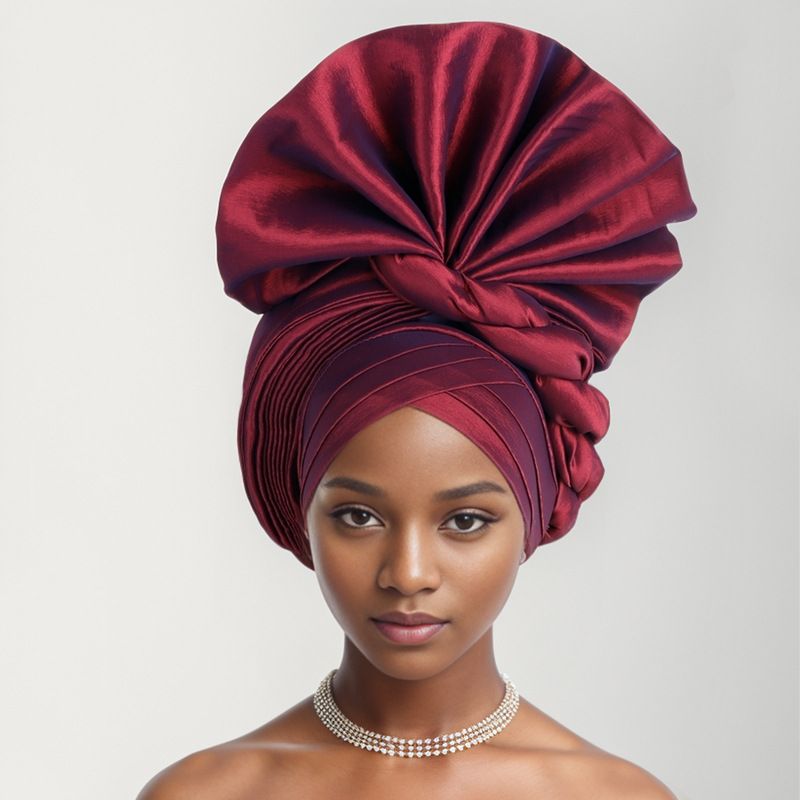 New Nigeria Wedding Adjustable Handmade Folding Fan Stacked Hat Baotou Cap Auto Gele_voghion.com