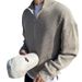 Autumn half zipper knitted sweater men's Korean-style trendy handsome all-match stand collar sweater top loose coat_voghion.com