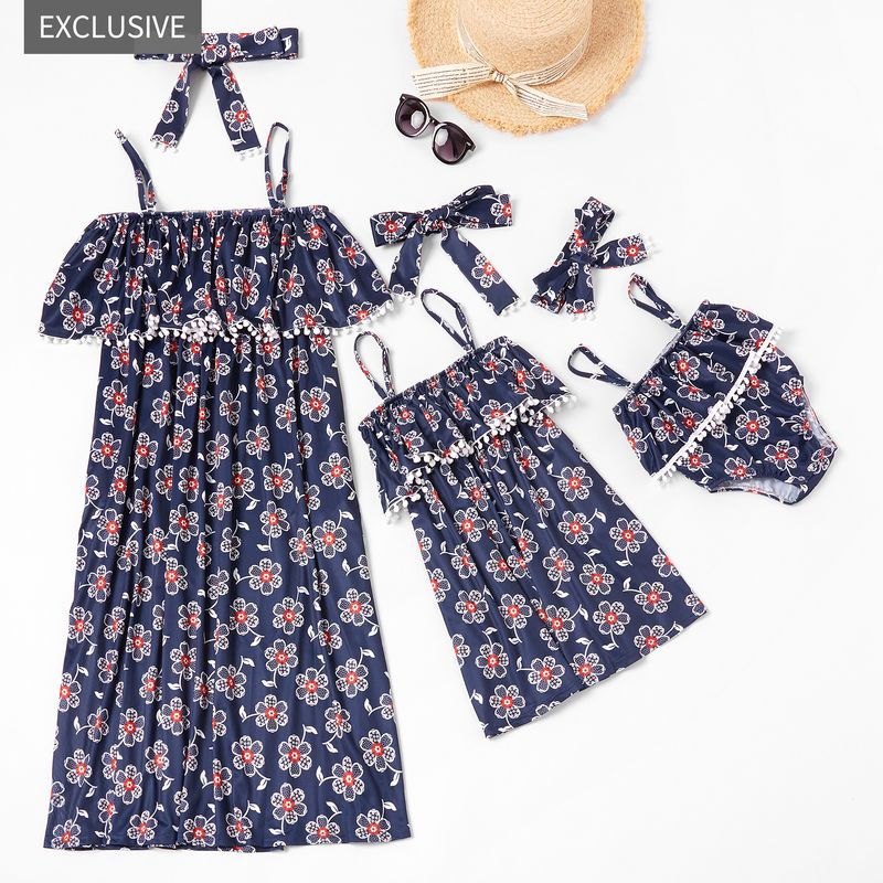 Mor & Børn 2024 Summer Hot Print Justerbar Spænde Strap En Skulder Mor Barn Baby Løst Forælder-Barn Outfit_voghion.com