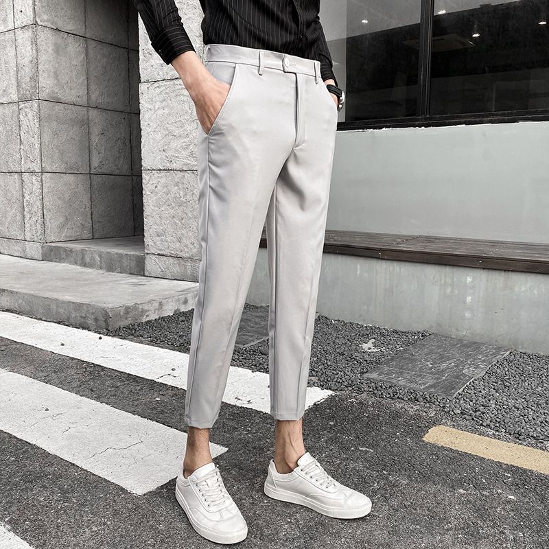 Herrenbekleidung Herren Slim Fit Freizeithose Gerades Bein Stretch Polyester Hose für Teenager und junge Erwachsene (Schwarz, Dunkelgrau, Hellgrau)_voghion.com
