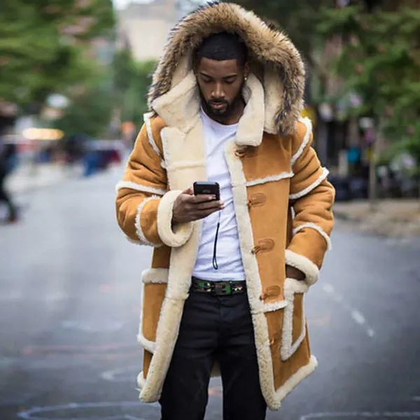 Herrenpelz 2022 Neuer Winter Dicker Mantel Männer Wildleder Baumwolle Lamm Kapuzenjacke S Punk Warmes Leder mit Plüsch innen_voghion.com