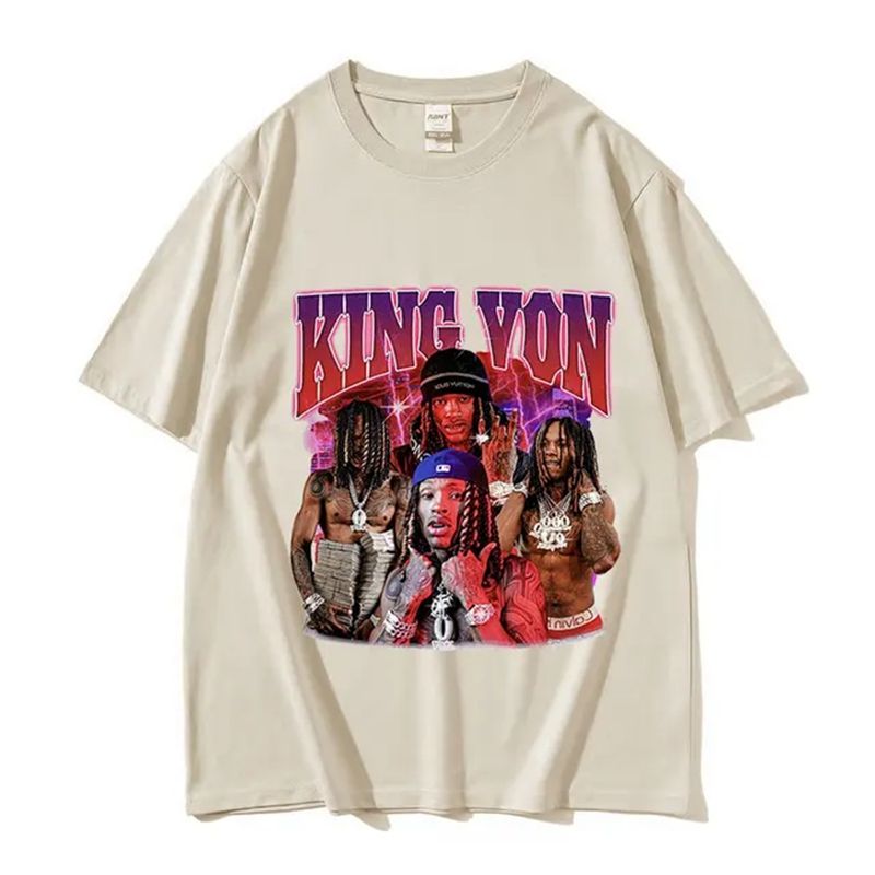 Maglietta grafica Rapper K-King Von da uomo, stile gotico hip hop, a maniche corte, in cotone oversize, stile streetwear 80312_voghion.com