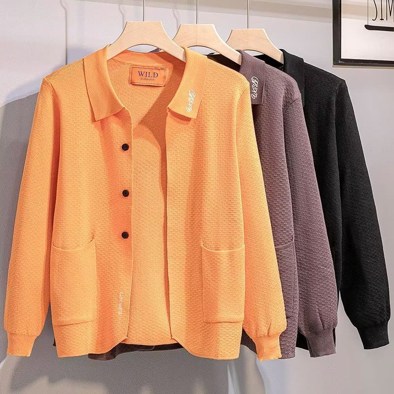 Erkek Giyim Erkek örme hırka sonbahar ve kış marka moda çok yönlü gündelik gömlek yaka düz renk ceket üstleri_voghion.com