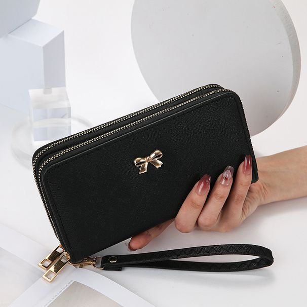 Wallet Card Cases Ladies Wallet New Bow Double Pull Wallet Fashion Mobile Phone Bag Simple Girlish Style_voghion.com
