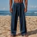 2024 New Cotton And Linen Loose Fit Men's Plus Size Solid Color Casual Drawstring Pants_voghion.com
