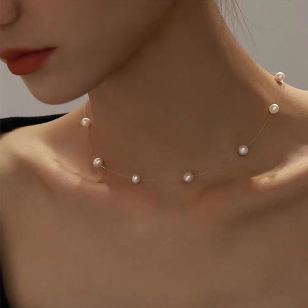 Collier de clavicule de perles polyvalent pour femmes, mince, simple, léger, luxe, niche de tempérament, collier décoratif pour le cou, été_voghion.com