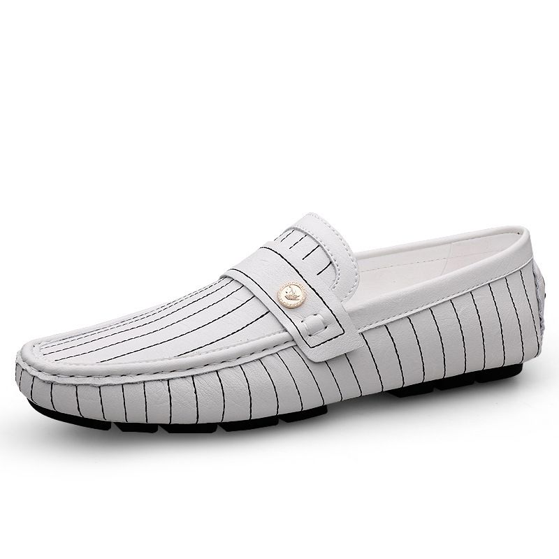 Foreign trade large size striped first layer cowhide moccasins men's European station British leisure fluorescent lazy one-step leather shoes_voghion.com