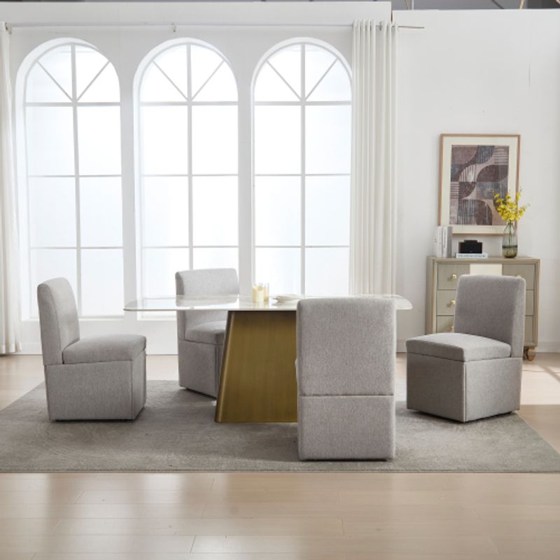 Chaises de salle à manger pivotantes rembourrées (lot de 2), avec rangement et 4 roulettes, tissu en lin, mousse haute densité, multi-usages pour salon/salle à manger, gris clair_voghion.com
