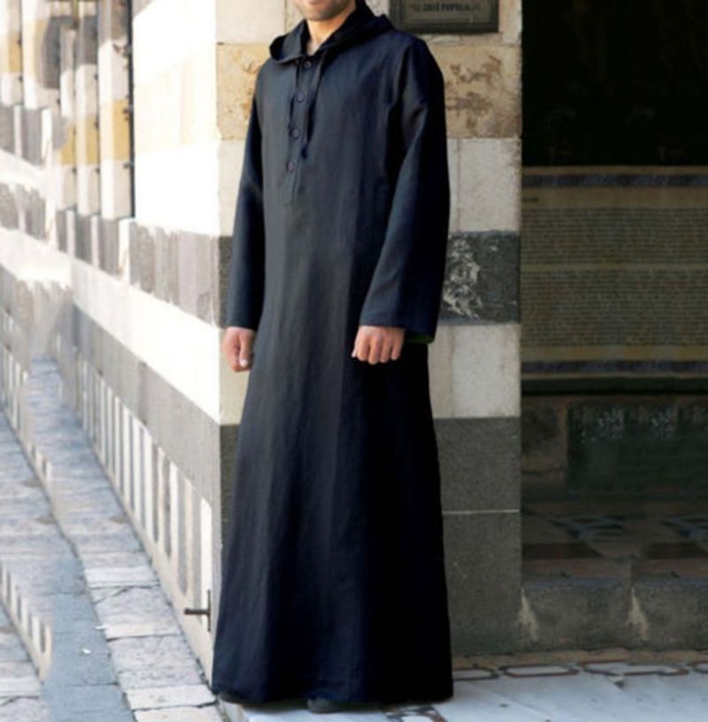 Men's Clothing Men's Moslem Simple Long Men's Hooded Shirt Muslim Robe Male_voghion.com