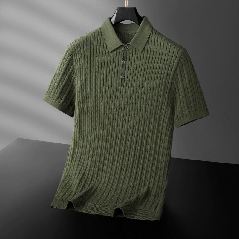 Men's Clothing Knitted Short Sleeved Thin Men's Large Size Breathable Mesh Men's Business Shirt Lapel Men_voghion.com