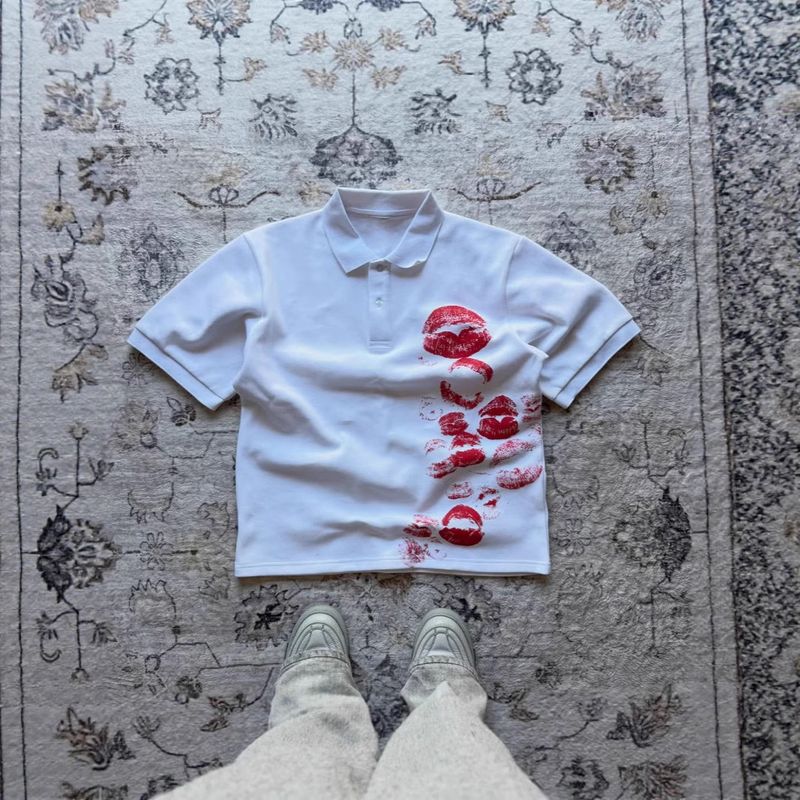 Men's Clothing Short Sleeved Lip Print T Shirt Top Dark Punk Retro Trendy Wear_voghion.com