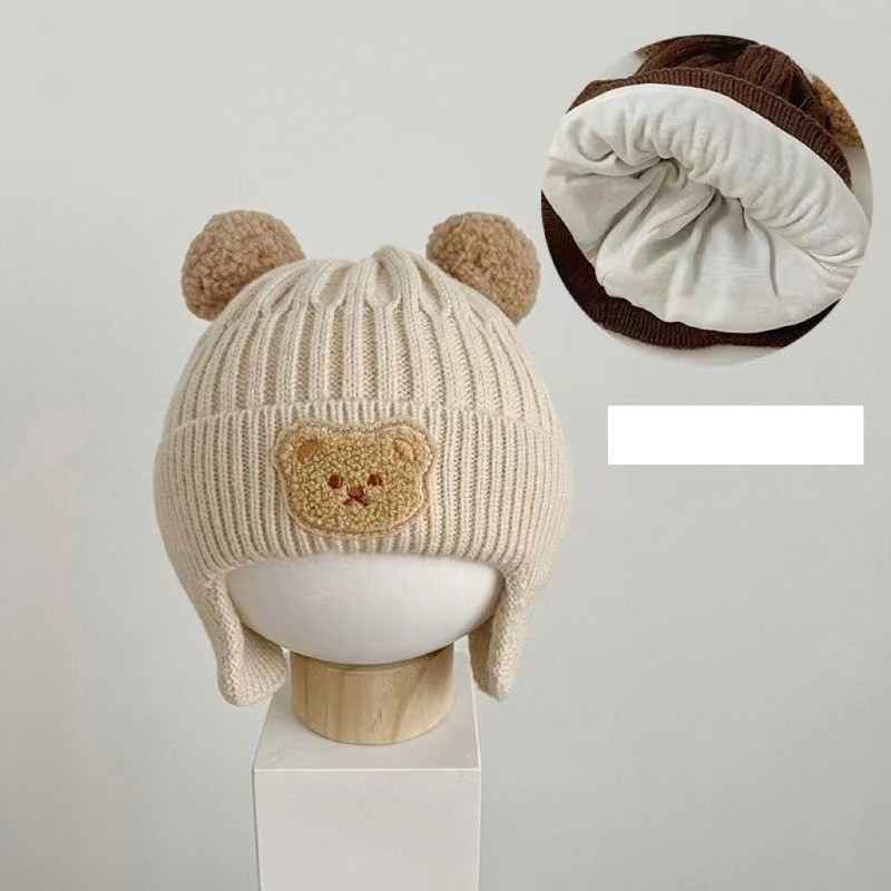 Children's autumn and winter wool hat plus velvet warm baby knitted hat boys and girls three dimensional dinosaur cartoon baby ear protection hat_voghion.com