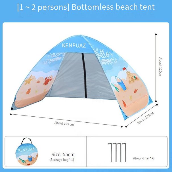 Tenda da spiaggia con tessuto in poliestere rivestito in argento - Impermeabile e con protezione UV. Ventilazione anteriore/posteriore per un riparo esterno spazioso._voghion.com
