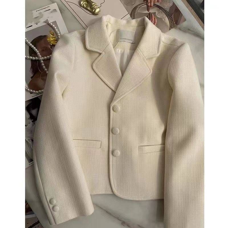 Blazer chic en tweed pour femme – Veste décontractée oversize intemporelle à revers crantés, mélange de polyester infroissable, indispensable du printemps à l'automne._voghion.com
