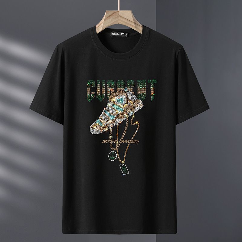 Herenkleding Plus Size Katoenen T-shirt met korte mouwen Ademend Heren Zomer Dikke Man Hot Diamond Trendy T-shirt met halve mouwen Losse tops_voghion.com