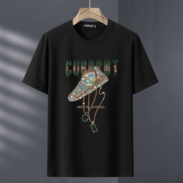 Herenkleding Plus Size Katoenen T-shirt met korte mouwen Ademend Heren Zomer Dikke Man Hot Diamond Trendy T-shirt met halve mouwen Losse tops_voghion.com