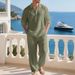 Set da due pezzi da uomo in lino, casual, semplice, largo, con polo e maniche lunghe, modello 2025, primavera e autunno_voghion.com
