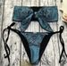 Retro printed bikini chest knotted swimsuit women's strappy swimsuit bikini_voghion.com
