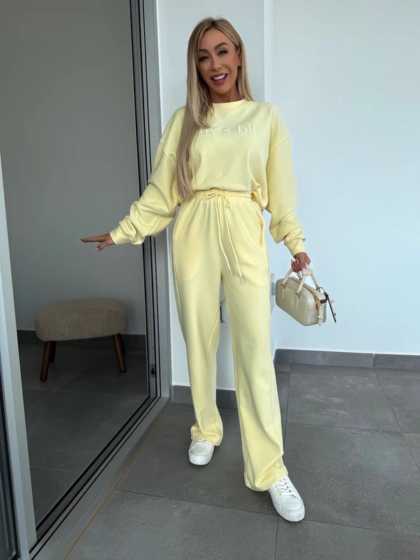 Damenbekleidung Frühlingsanzug Einfarbig Rundhals Langarm Buchstabenstickerei Pullover Schnürhose Zweiteiliges Set_voghion.com