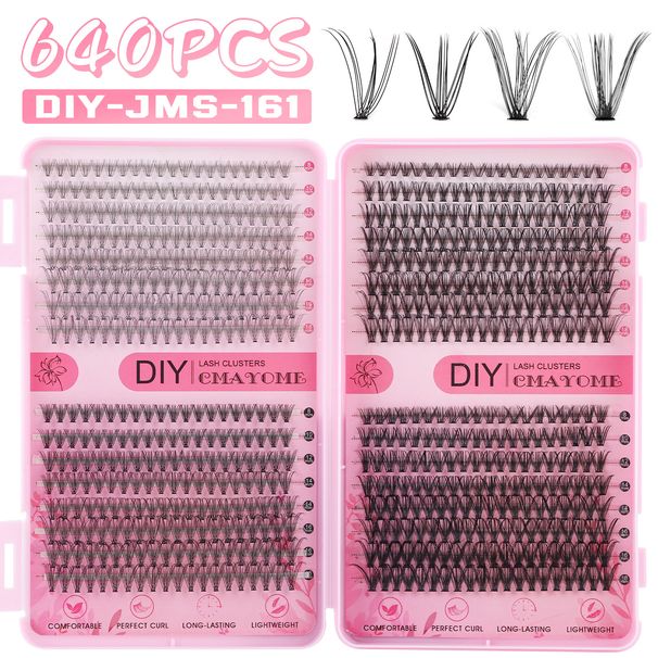 CMAYOME 640 Pcs DIY Cluster Eyelashes Extensions - 8-18mm Natural Wispy D-Curl False Lashes, Cruelty-Free Fiber_voghion.com