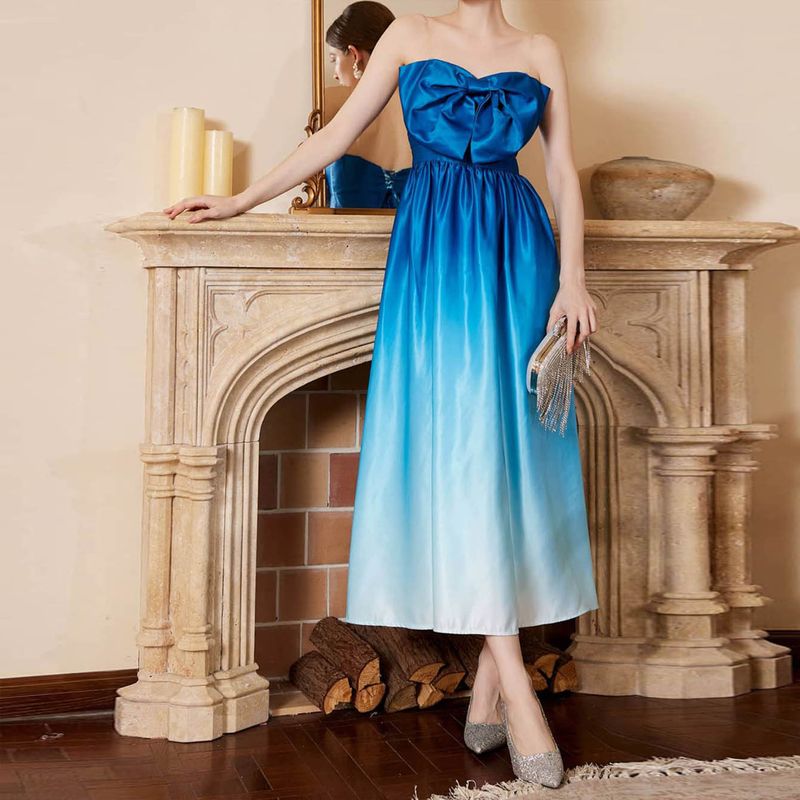 Robe de soirée slim fit bandeau de couleur dégradée élégante pour femmes avec nœud_voghion.com