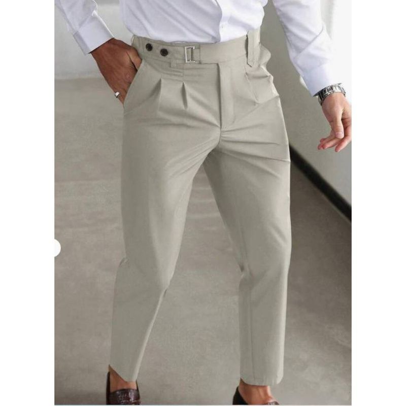 Men's Clothing Metal Button Trousers Collar Casual Short Sleeved Lapel Casual Pants_voghion.com