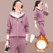 Women's Clothing Fleece-Lined Hoodie & Jogger Set - Winter Warmth Two-Piece Outfit, Plus Size 4XL, Soft Polyester, Geometric Print (Pink, Beige, Red)_voghion.com