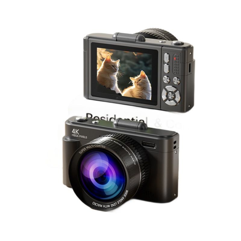 V5 Retro CCD Digital Camera With Flip Screen, 48MP HD Selfie Camera, 18x Optical Zoom, Wide Angle & Macro For Students & Travel_voghion.com