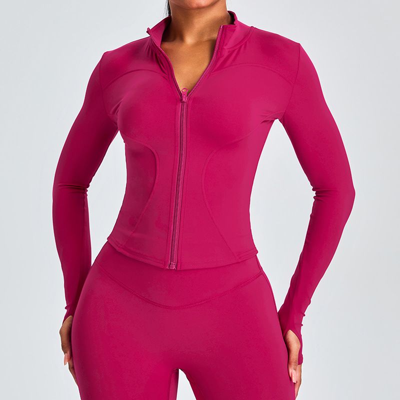 Zipper Yoga Clothes Top Long Sleeves Women's Running Training Slim Stand-up Collar Sports Jacket Outdoor Fitness Clothes_voghion.com