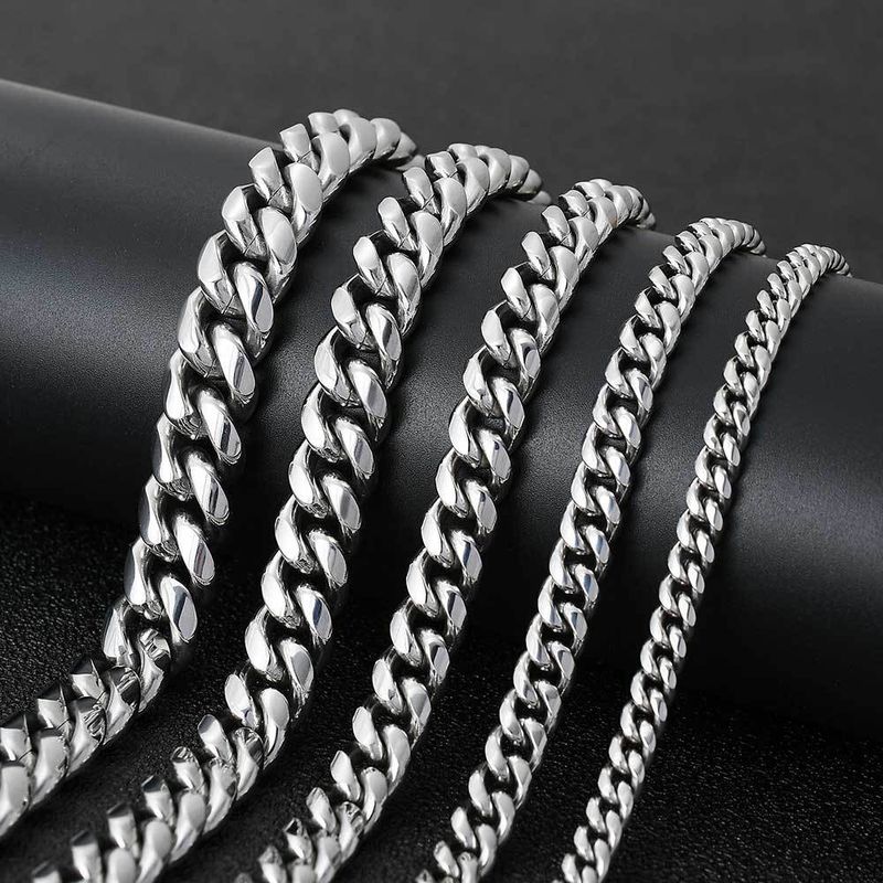 Chain Necklaces Faucet buckle stainless steel necklace accessories Men's Hip Hop round grind encrypted Cuban chain titanium steel bracelet_voghion.com