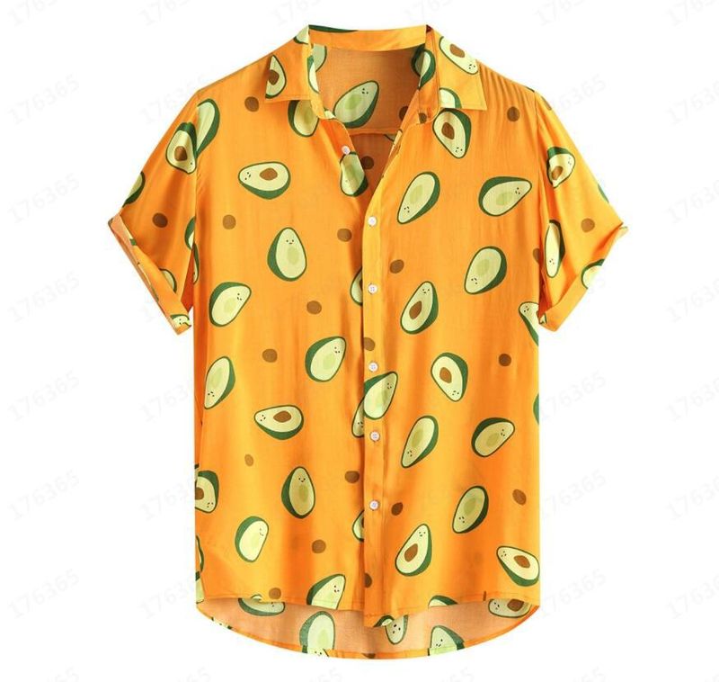 Camicia da spiaggia da uomo con stampa avocado a maniche corte_voghion.com