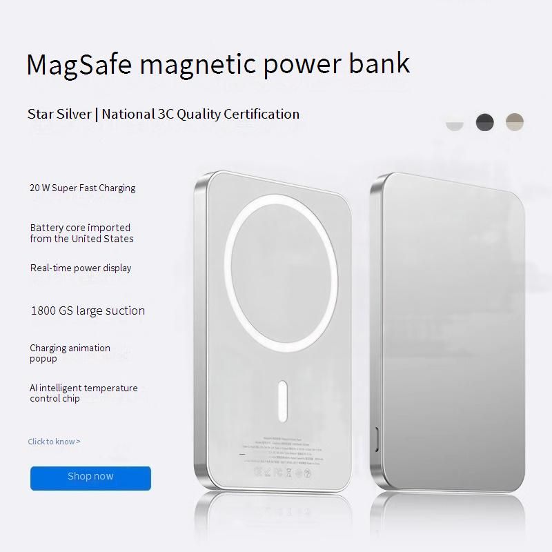 Kabellose magnetische Powerbank, schnelles Aufladen, tragbare Powerbank, privates Modell_voghion.com