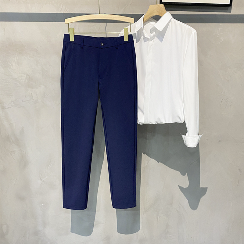 ​Men's Chino Pants For Short Men Stretch Comfortable Business Casual Trousers With Belt Skinny Ankle Length Dress Pants For Office Daily Wear​​_voghion.com