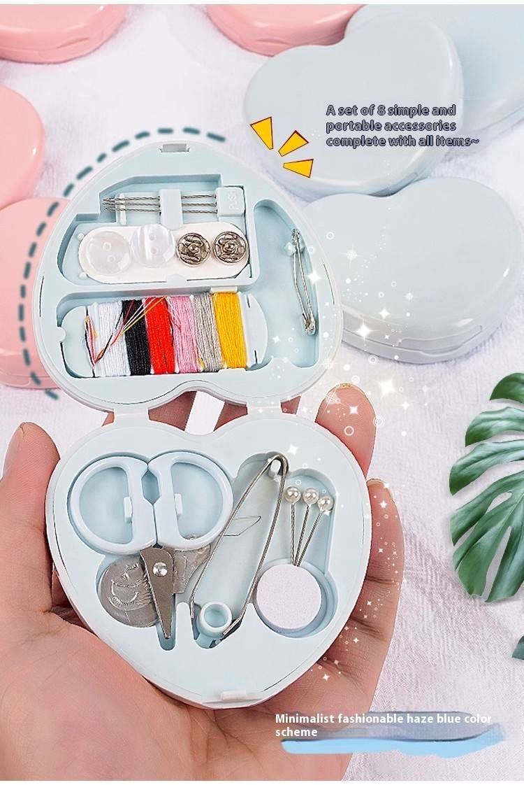 Portable Heart-Shaped Sewing Kit - Mini Needle & Thread Set With 36 Essentials, Cute Plastic Stitch Repair Box For Home/Travel_voghion.com