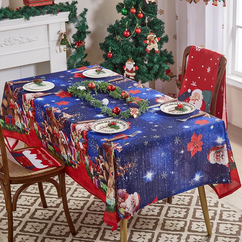 Kersttafelkleedset – Premium polyester feesttafelkleed met feestelijke patronen (140x220cm, groene kerst) – elastische randen_voghion.com