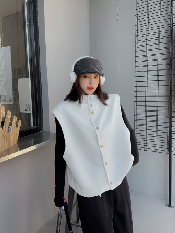 Stylish short vest women's 2024 autumn winter new loose and slimming drawstring versatile top jacket_voghion.com