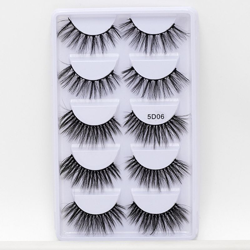5 - Pair Set Of 5D Imitation Mink Hair False Eyelashes, Realistic Natural Style, Thick & Dense For Lash Extensions_voghion.com