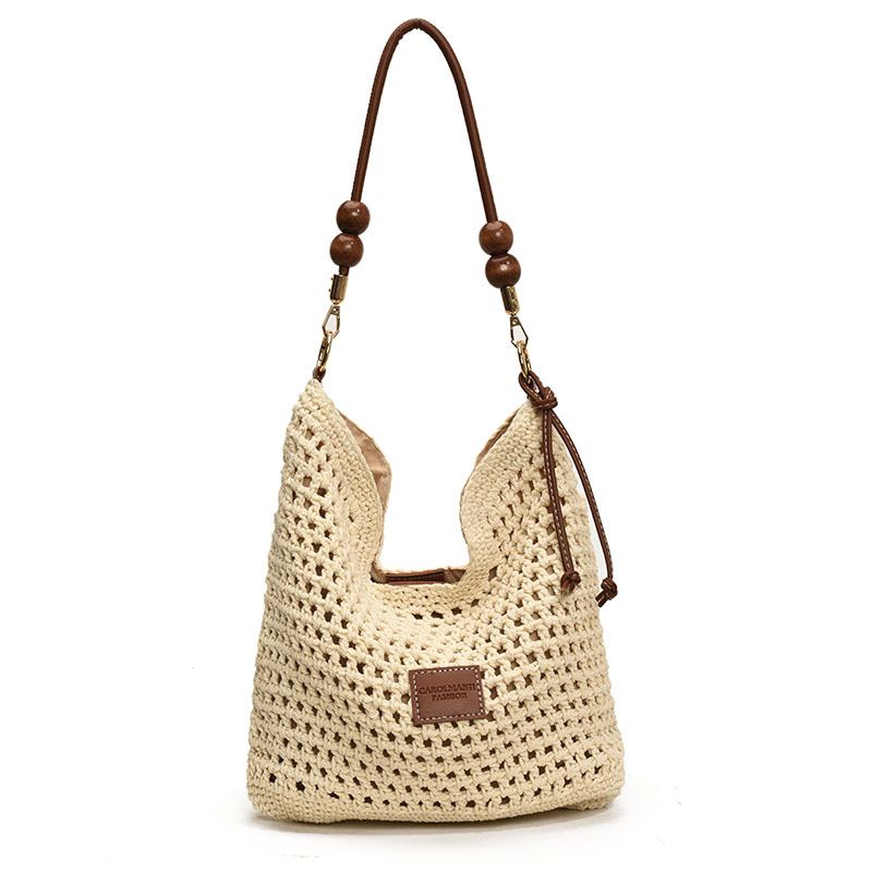Borsa a tracolla grande capiente in tessuto da spiaggia, alla moda, 2024, nuova tendenza, elegante e casual da donna._voghion.com