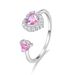 Anello in argento S925 da donna, semplice, rosa, con cuore, dolce, regolabile, anello aperto, zircone, gioielli_voghion.com