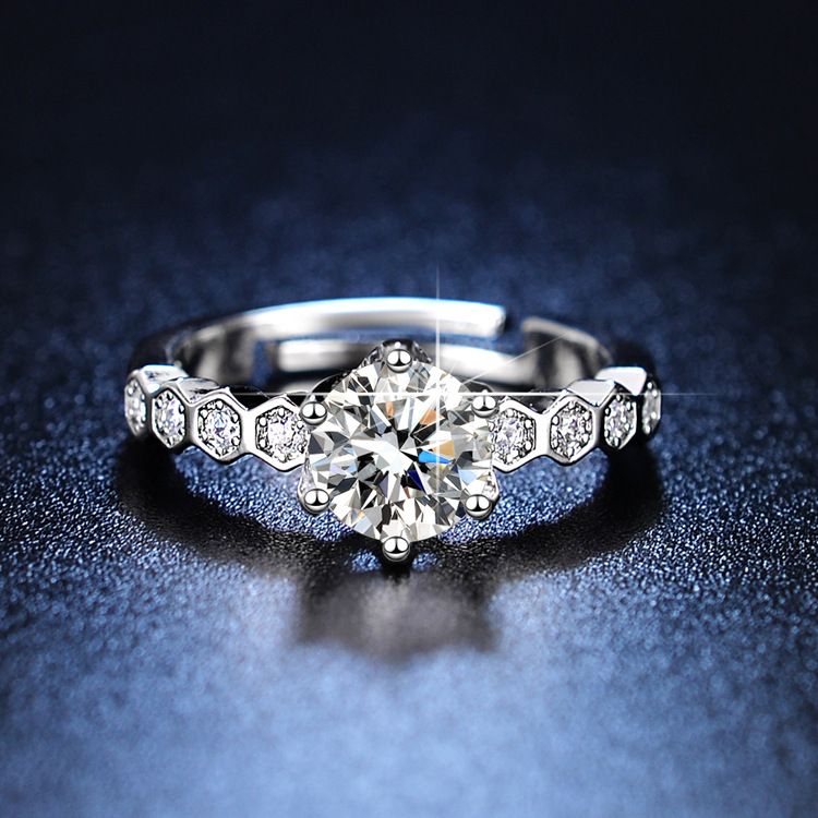 Staplad med bikakebeklädd ring, en karat simulerad diamantring för kvinnor_voghion.com