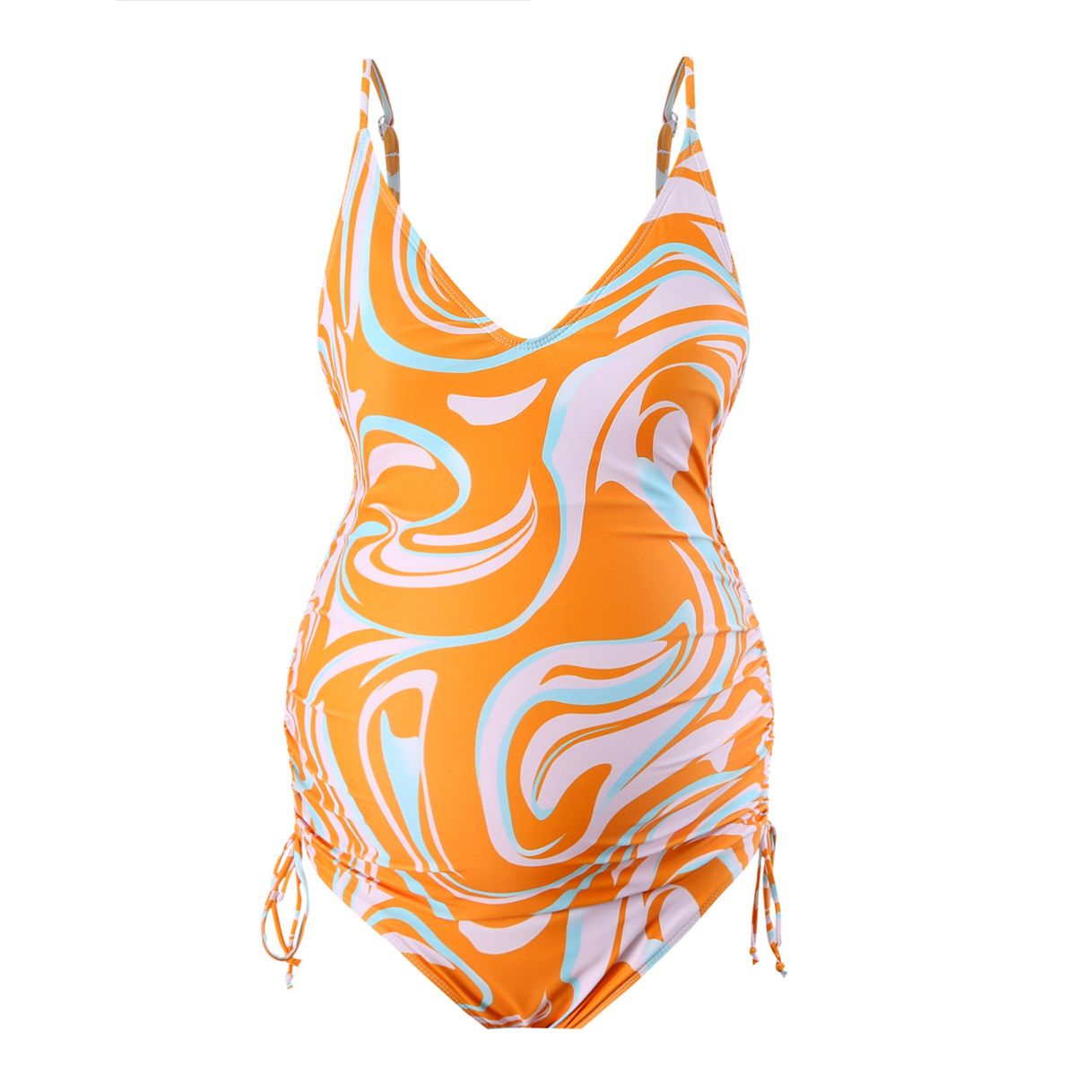 Women's Maternity Tie Deep V Backless Bikini Comfortable Non-Stringy Tummy One Piece Swimsuit_voghion.com