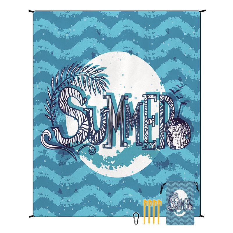 Strandmatte mit blauen Streifen für den Sommer – wasserdicht und sandabweisend (150 x 200 cm, leicht, faltbar, für Reisen, Picknick und Outdoor-Aktivitäten)​_voghion.com